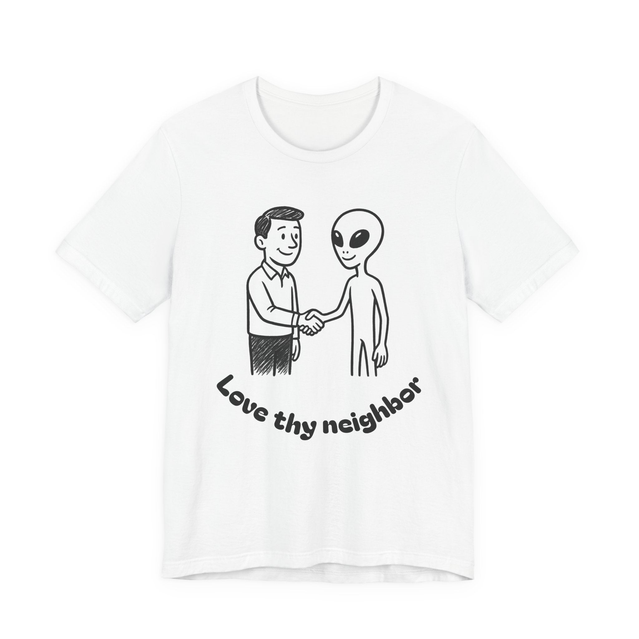 Friendly Alien T‑Shirt — "Love Thy Neighbor" Retro Graphic Tee