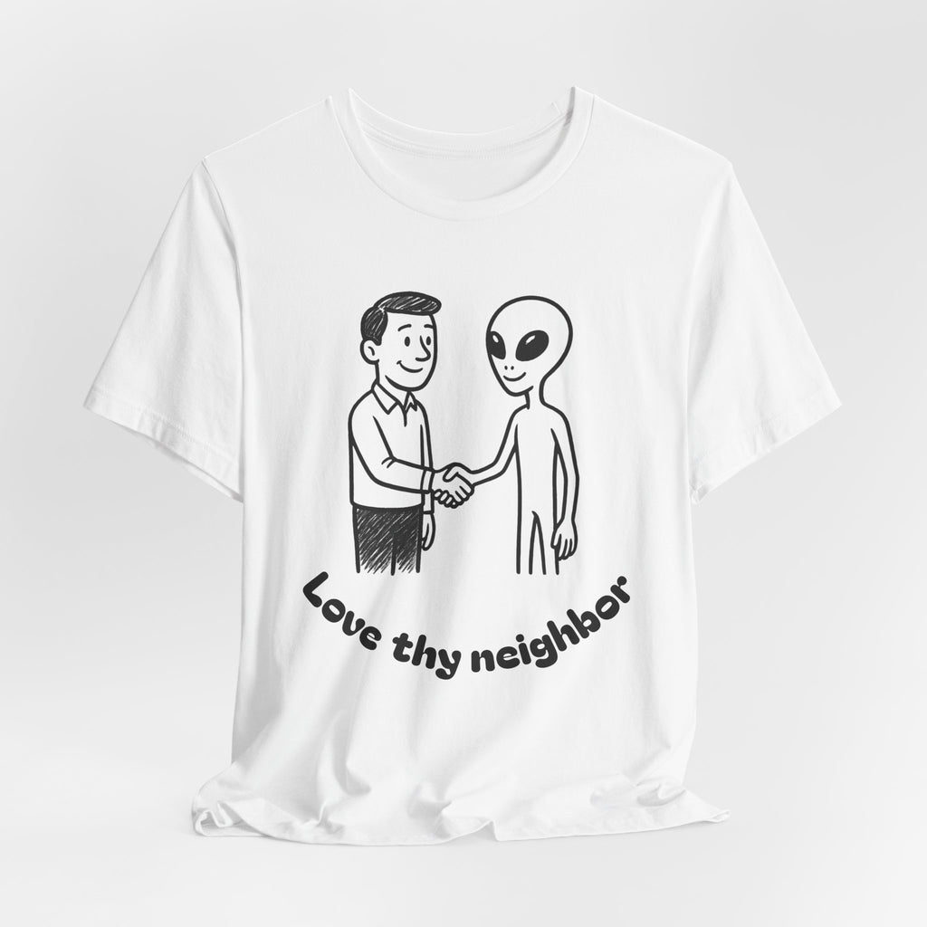 Friendly Alien T‑Shirt — "Love Thy Neighbor" Retro Graphic Tee