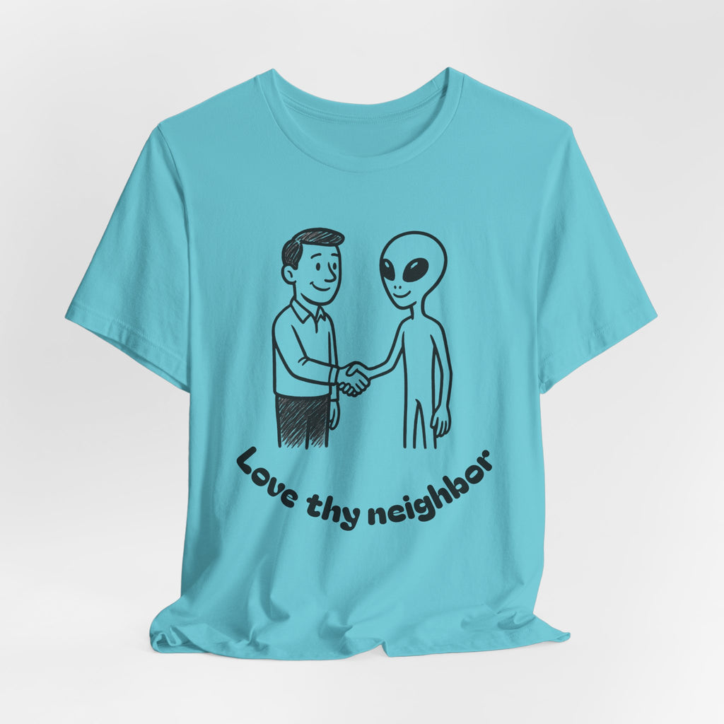 Friendly Alien T‑Shirt — "Love Thy Neighbor" Retro Graphic Tee