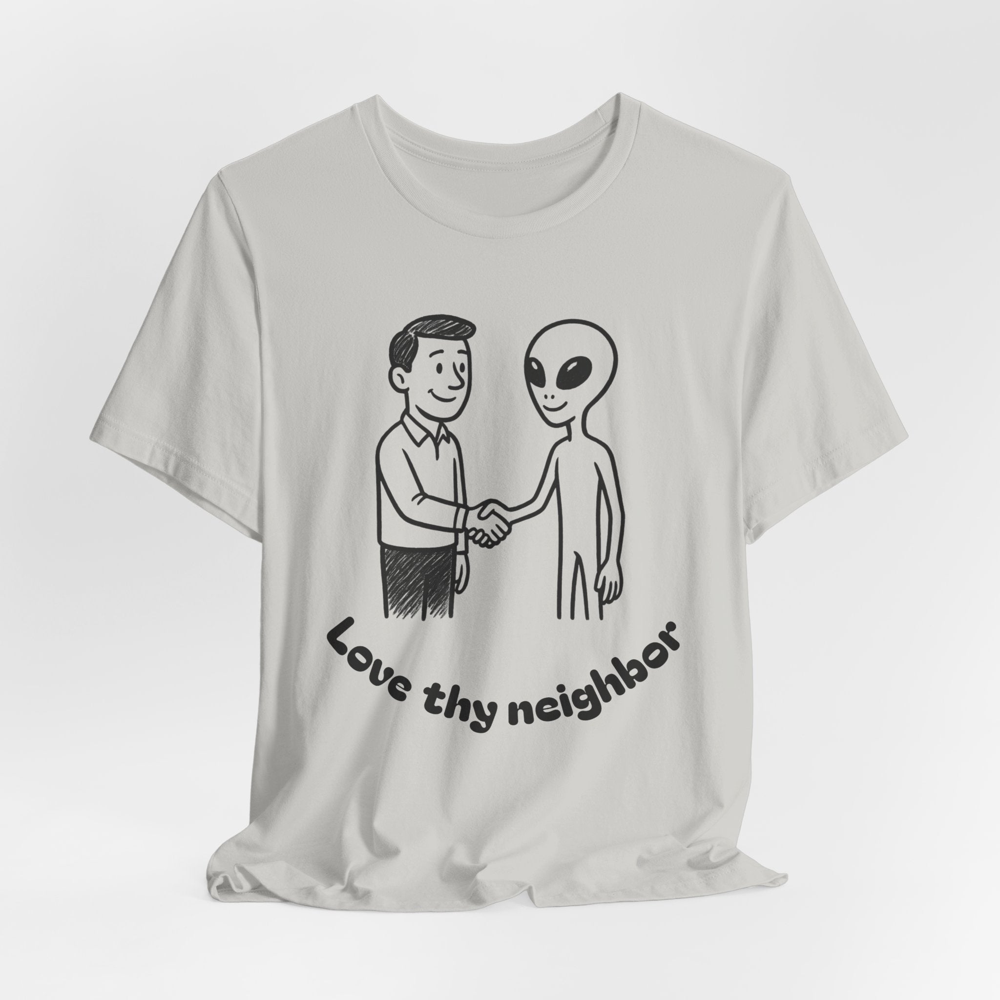 Friendly Alien T‑Shirt — "Love Thy Neighbor" Retro Graphic Tee
