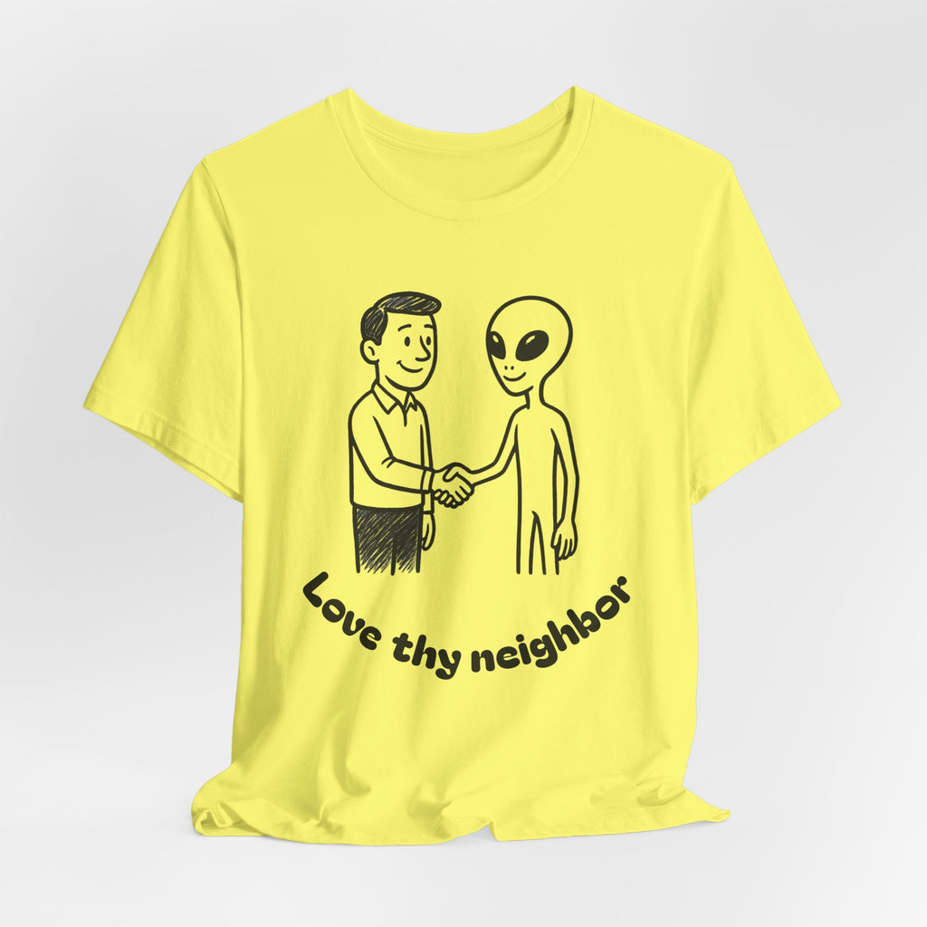 Friendly Alien T‑Shirt — "Love Thy Neighbor" Retro Graphic Tee