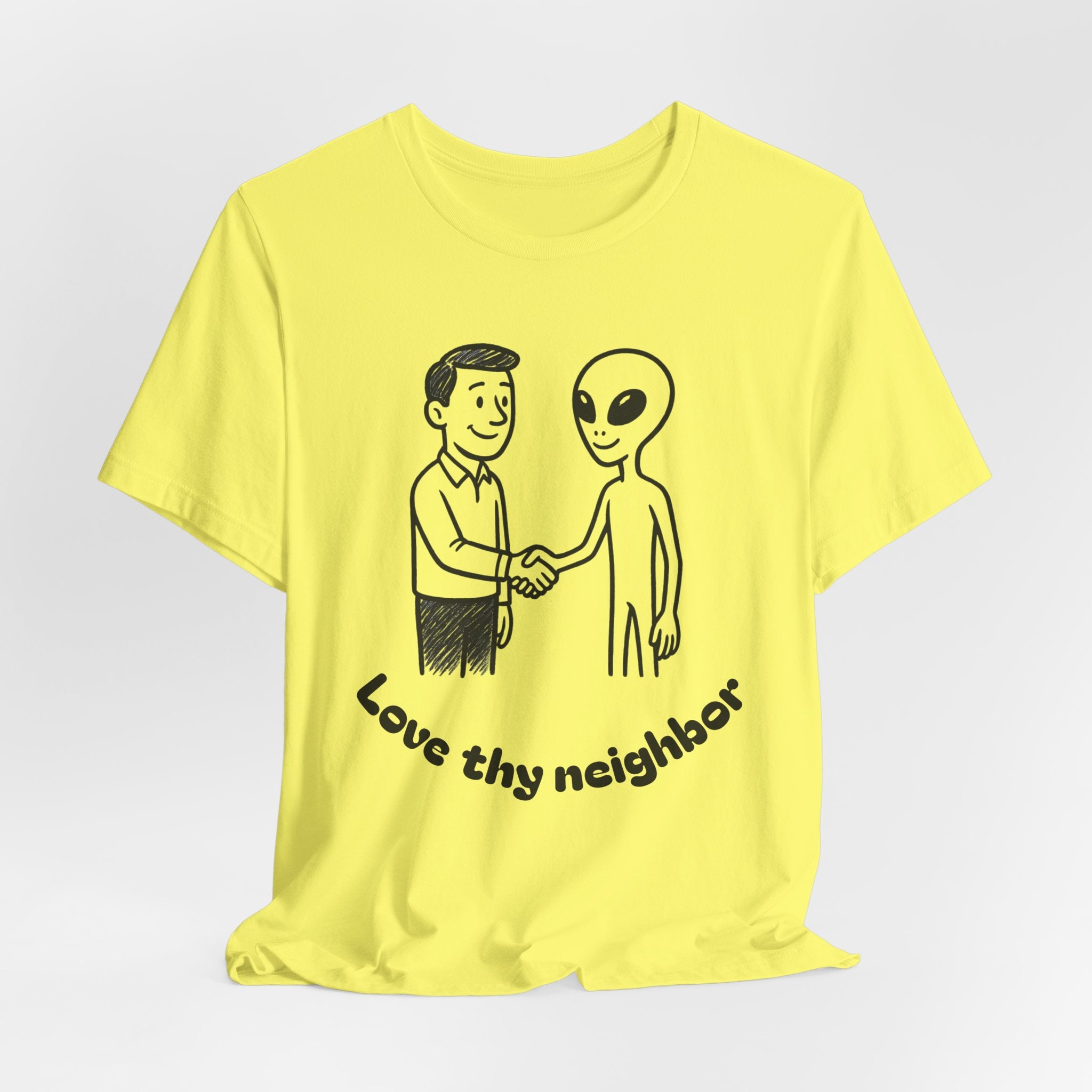 Friendly Alien T‑Shirt — "Love Thy Neighbor" Retro Graphic Tee