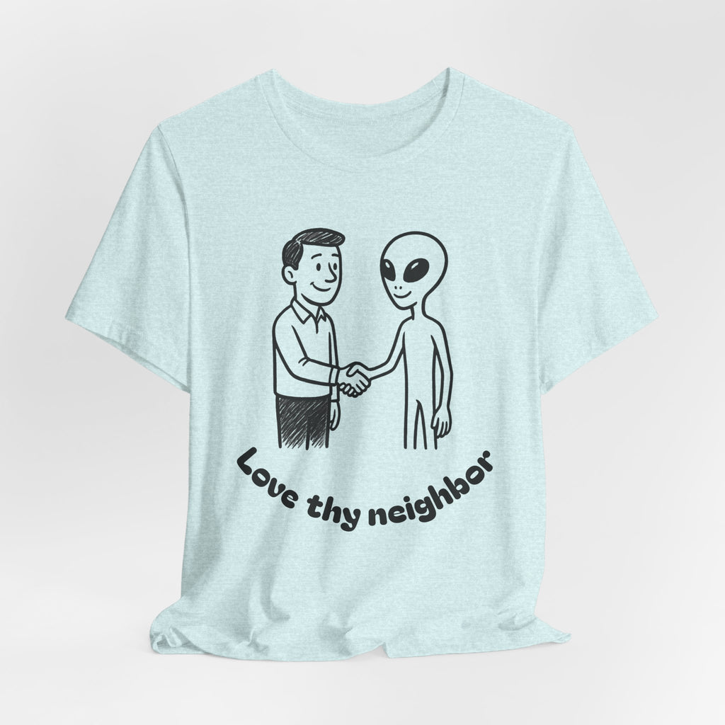 Friendly Alien T‑Shirt — "Love Thy Neighbor" Retro Graphic Tee