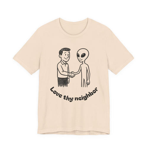 Friendly Alien T‑Shirt — "Love Thy Neighbor" Retro Graphic Tee