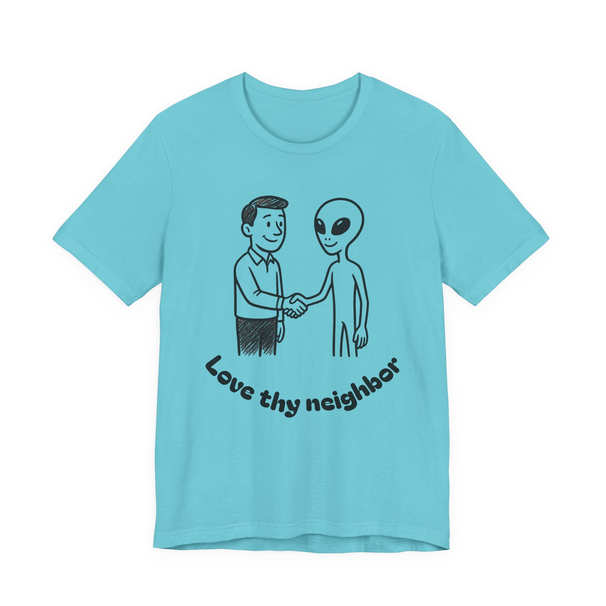 Friendly Alien T‑Shirt — "Love Thy Neighbor" Retro Graphic Tee